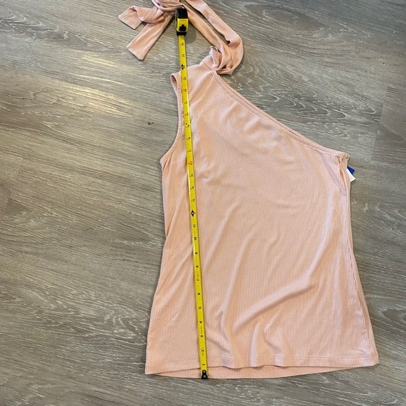 1. State The Artist Shadow One Shoulder Tie Neck Top. Pink. Small. Pastel - Picture 12 of 12